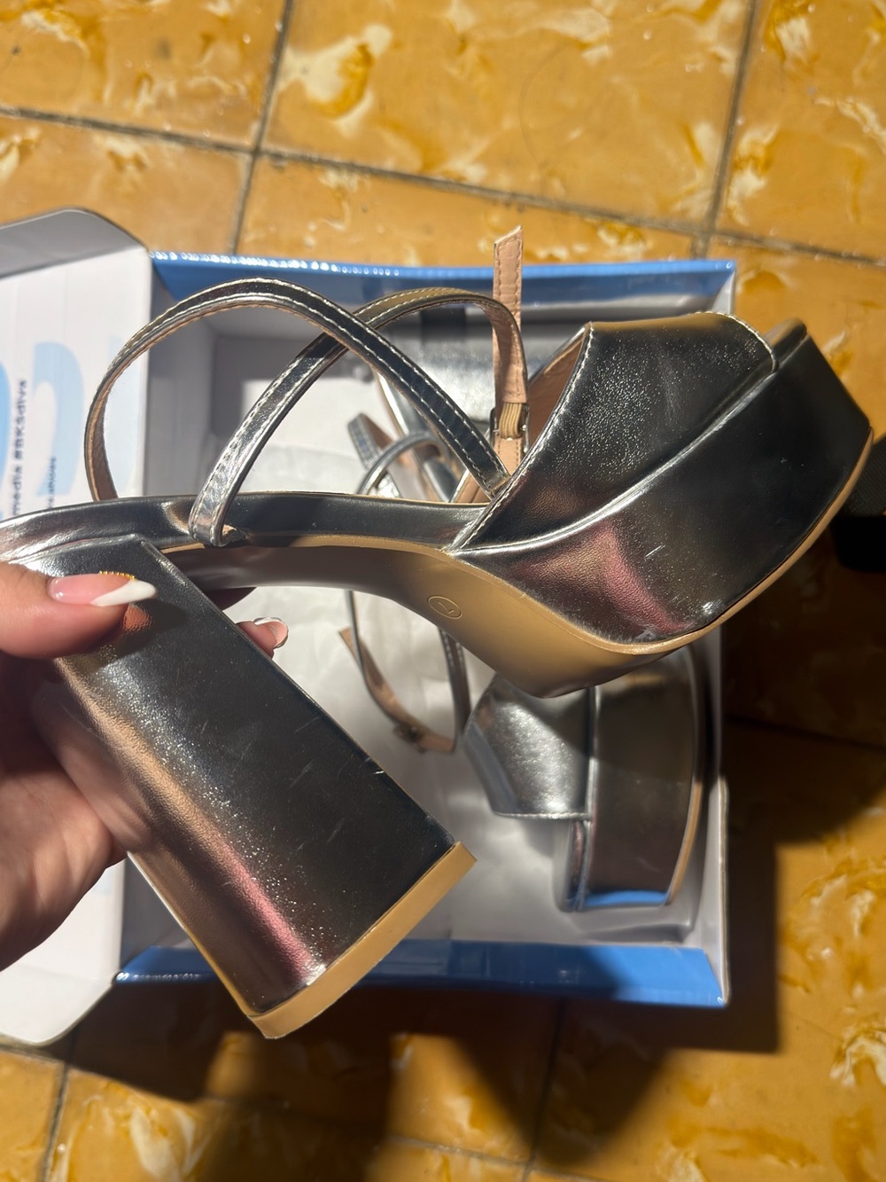 Metallic Silver Platform Block Heel Sandals - Women's